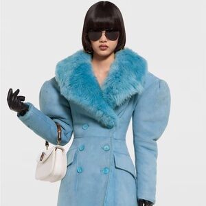 Gucci blue shearling and suede coat